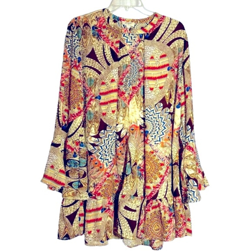 Umgee Urban Jungle Boho whimsigoth Tunic swing Dress Women's size S